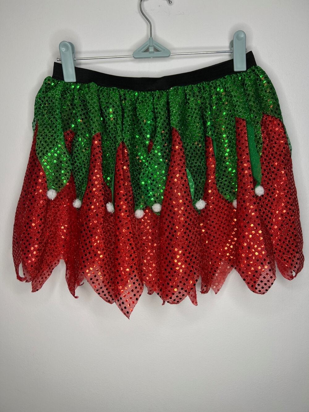 Women's Red and Green Sequin Tutu Skirt - Adult/Teen One Size